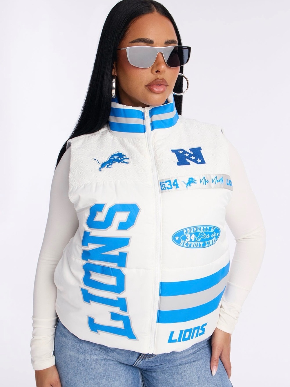 Detroit Lions White & Light Blue Puffer Vest